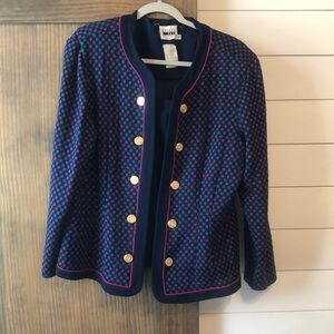 Vintage Leslie Fay Navy Blue and pink checkered Sweater 18
